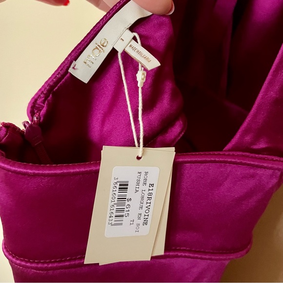 Maje Halter Fushia Rivoine Satin Dress - Picture 4 of 8